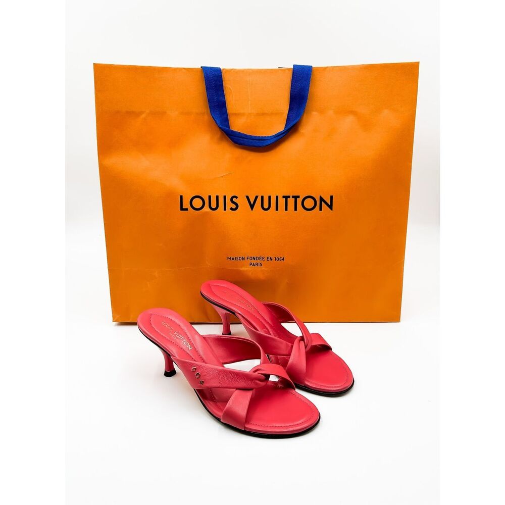 Louis Vuitton Pink Leather Sandals Mules Low Heel 36.5, 6.5